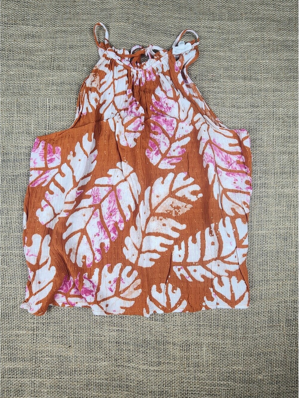 Nicole Miller New York Women's Halter Top in Orange Leaf Print, Size S